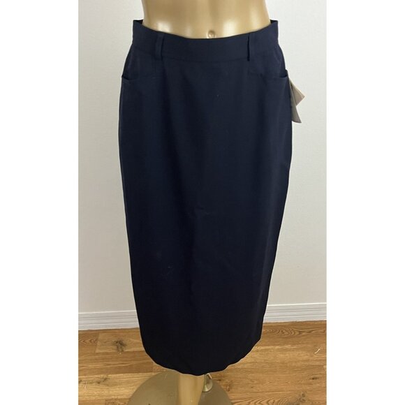 Lauren Ralph Lauren Women's 8P Wool Midi Skirt Navy Blue Corpcore Office Siren - Picture 1 of 9